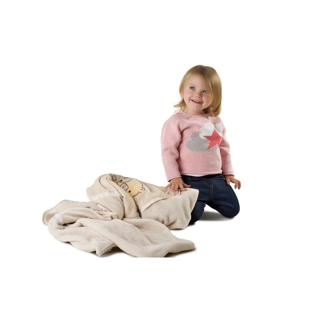 ClevaMama Pillow Blanket Toddler Kids Beige New Travel 2-in-1 Embroidered Bear